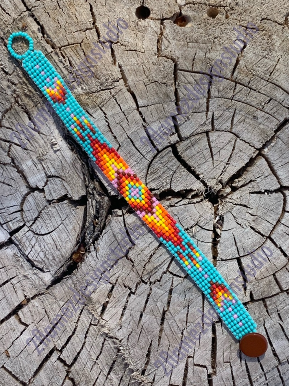 Handmade ‘Sunrise’ Seed Bead Bracelet w/ button closure - 7”
